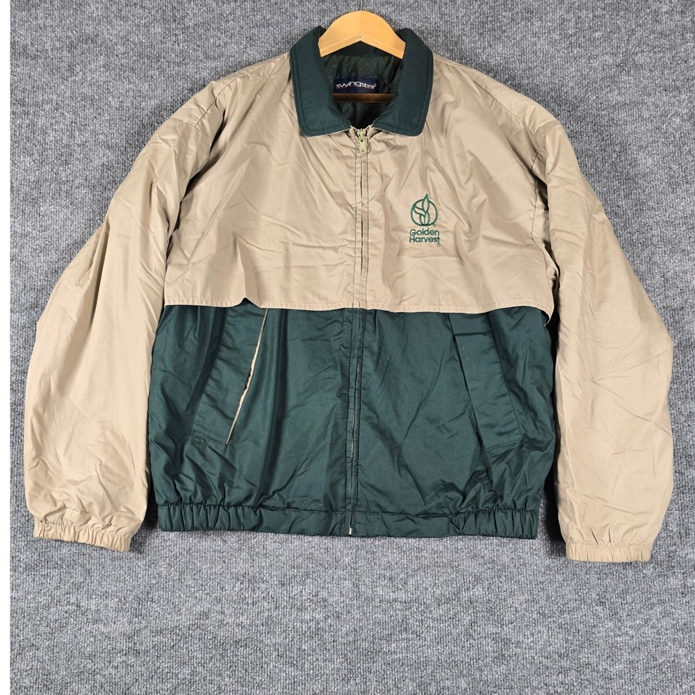 VTG Swingster Golden Harvest Jacket Mens L Beige‎ Green Color Block Outerwear